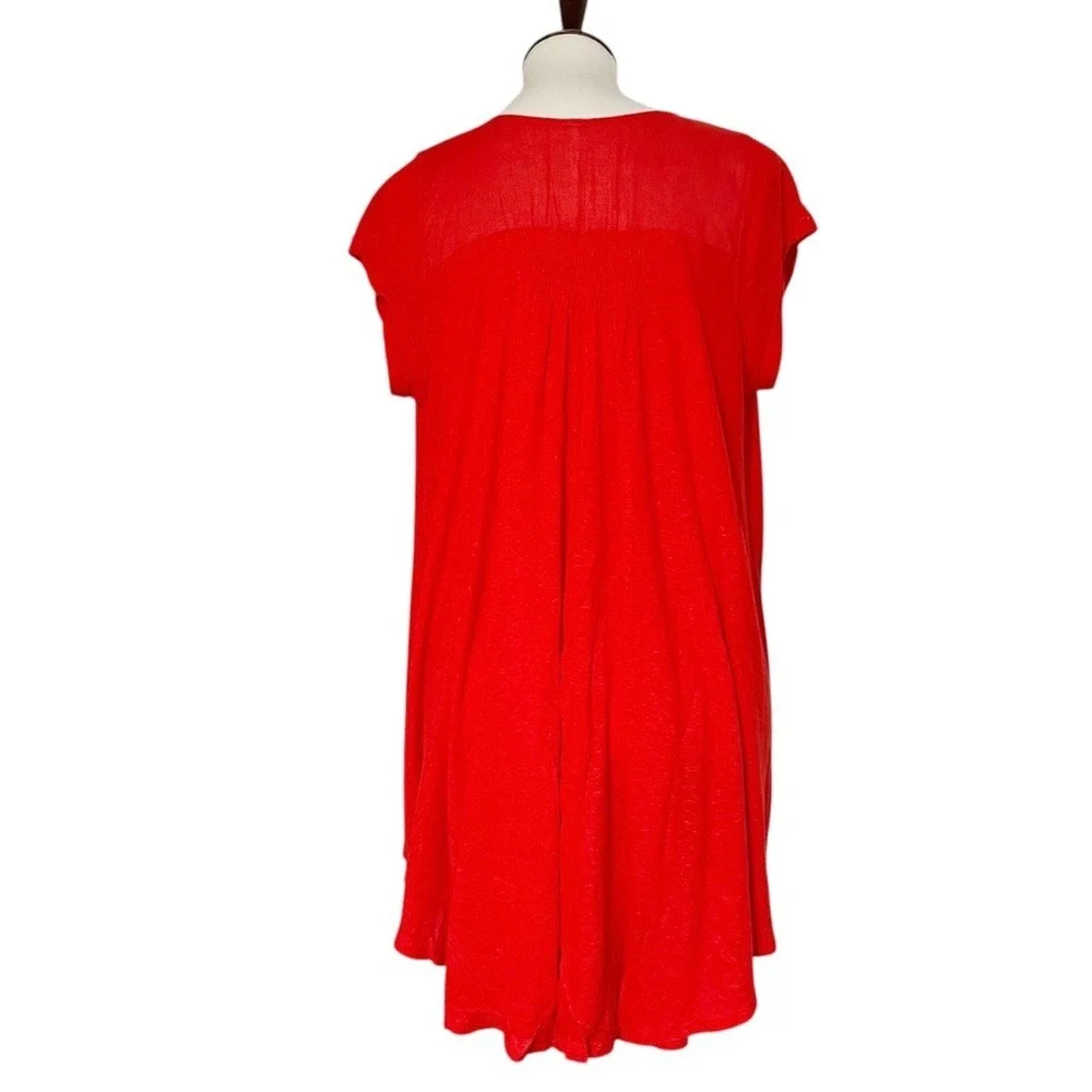 Free‎ People Highland V-Neck Linen Blend T-Shirt in Red Size XS
